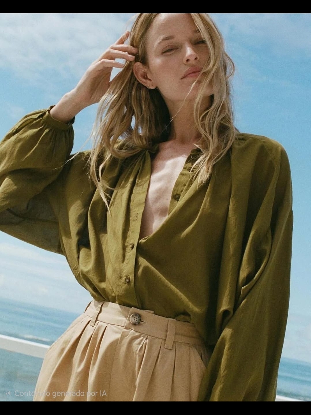 Doen Olive Green Casual Button-Down Shirt